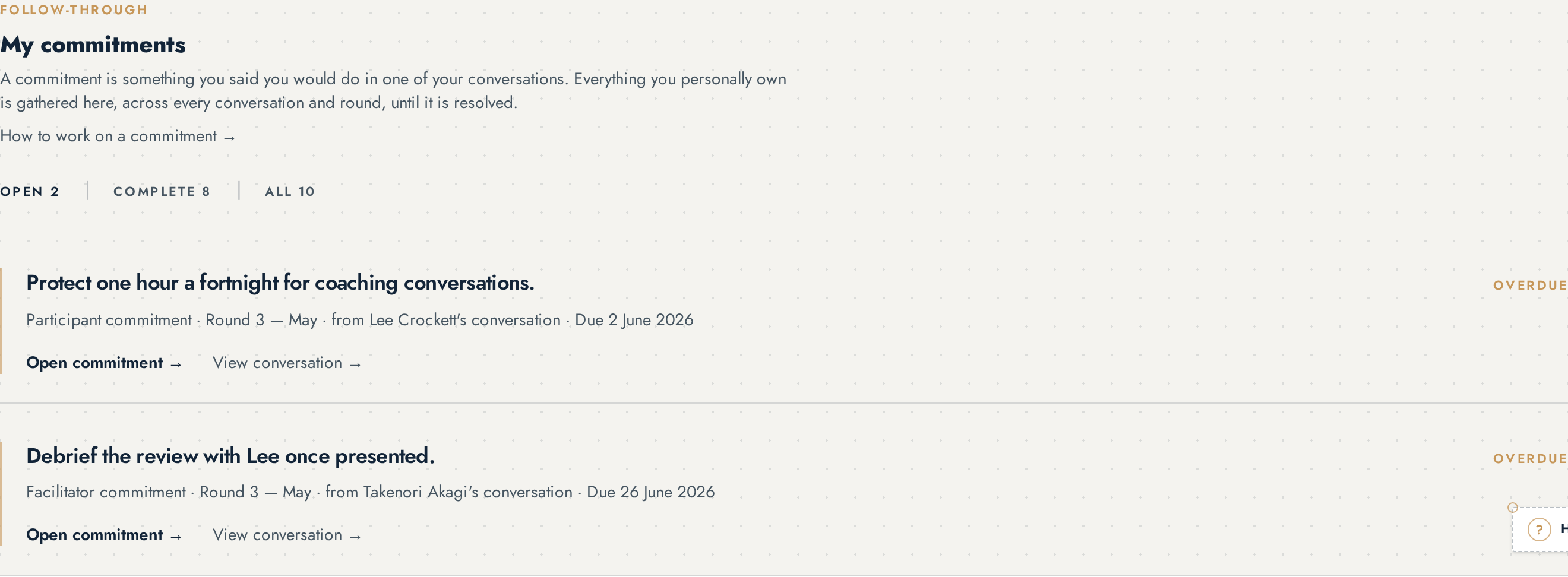 My commitments list on the Overview
